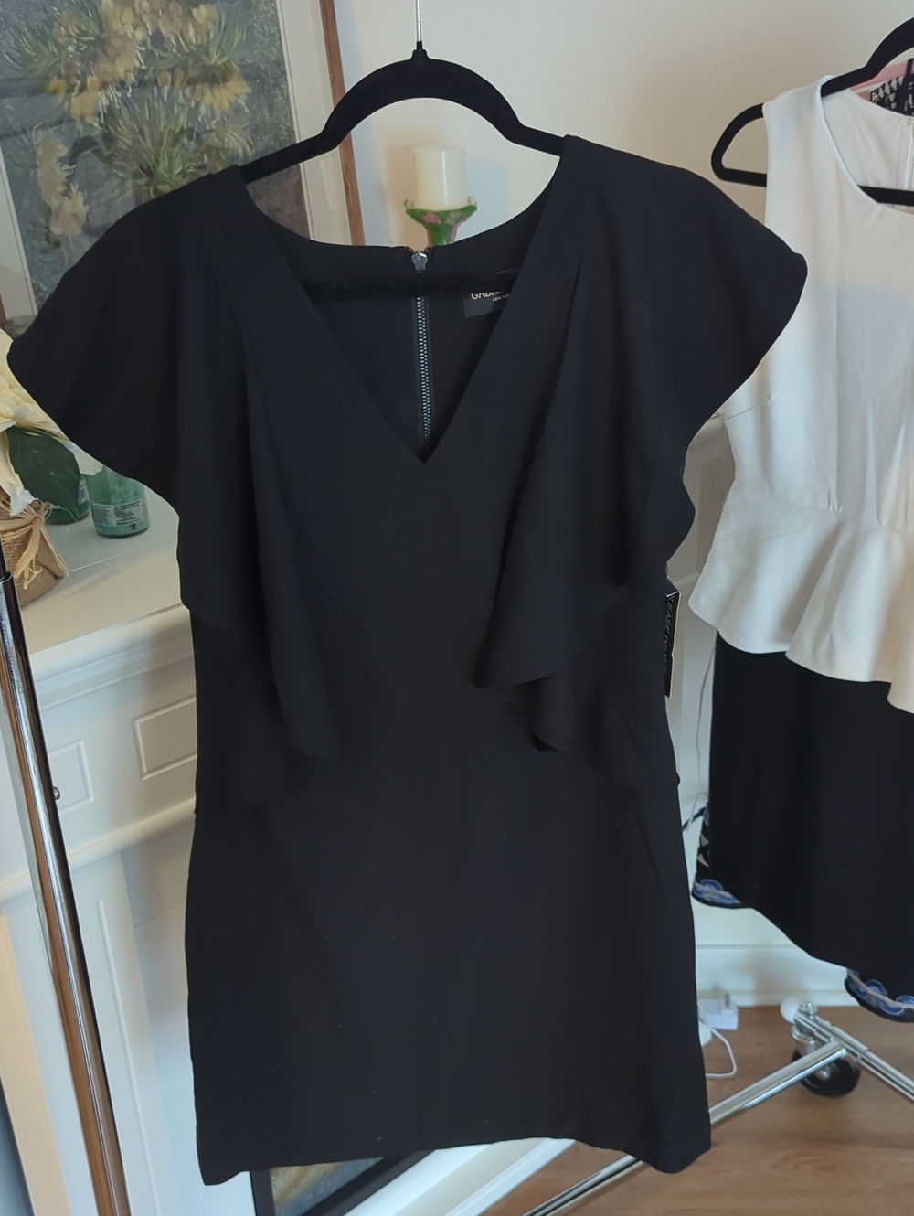 Women’s Black Ruffle V-Neck Mini Dress
